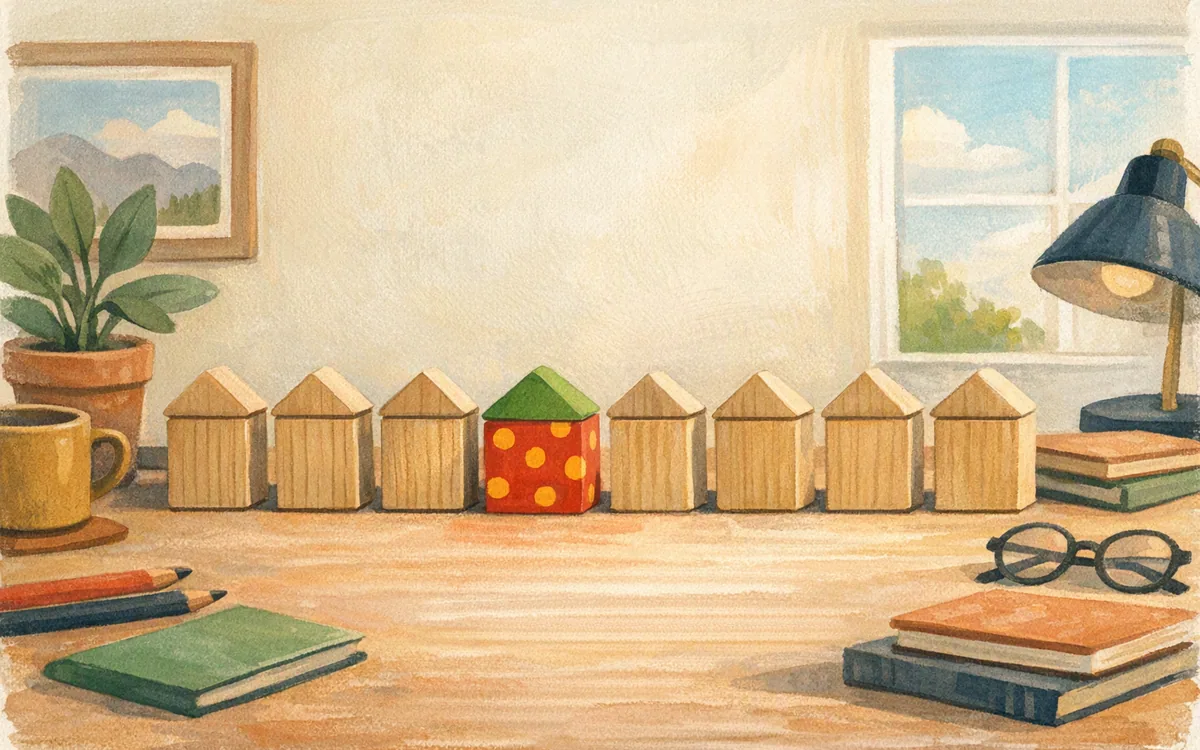 Row of matching blocks with one odd block out