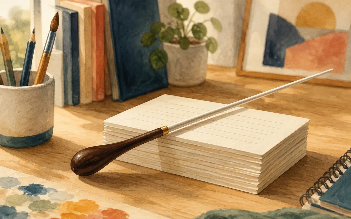 Baton resting on a stack of identical index cards