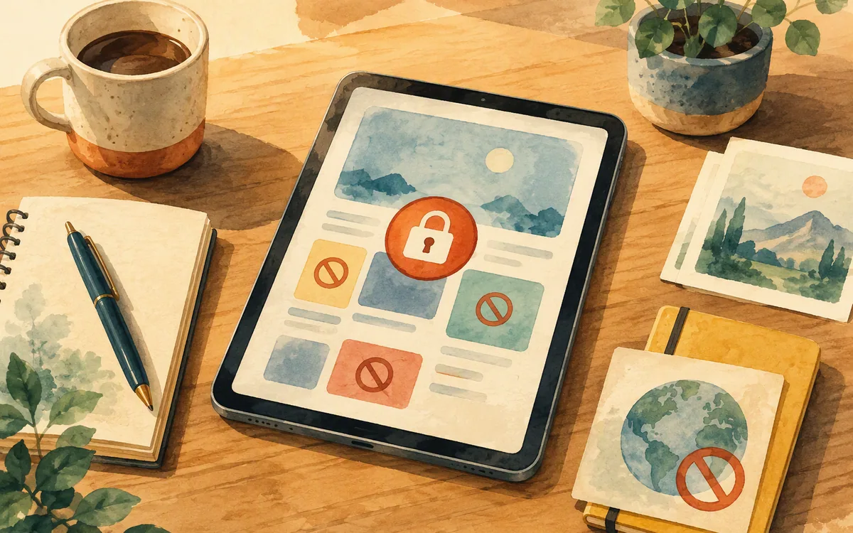 A stack of screen cards on a desk with a faint watermark stamp pressed into the top card