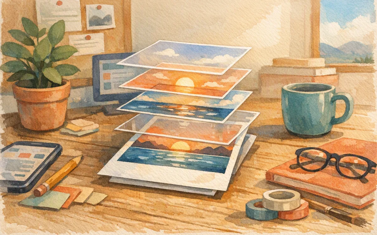 Polaroid photo transforming into separated transparent layers