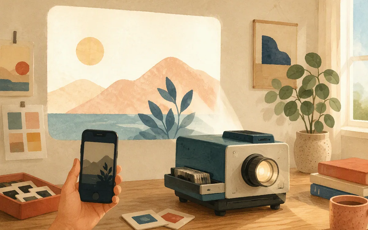 Projector light with a phone silhouette on a wall