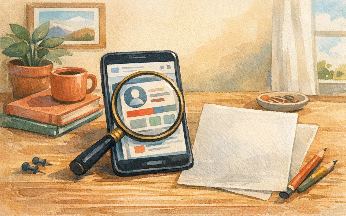 Magnifying glass over a photo with tracing paper beside it