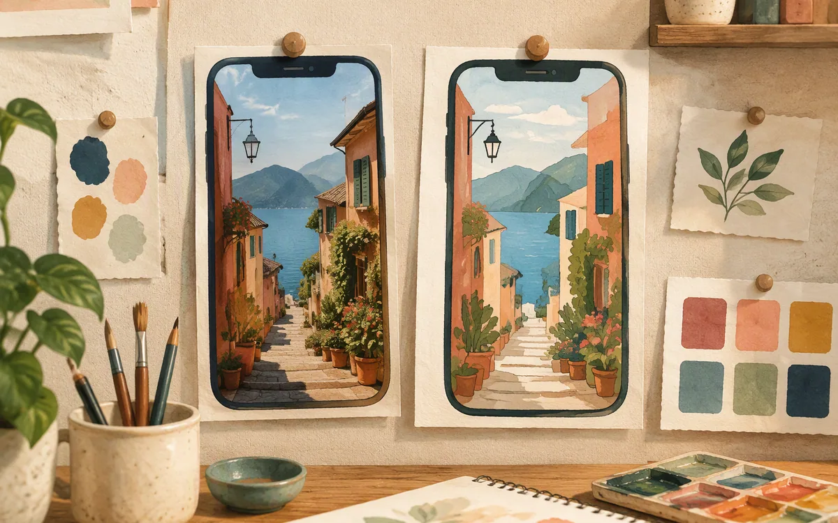 Original photo pinned beside a redrawn sketch