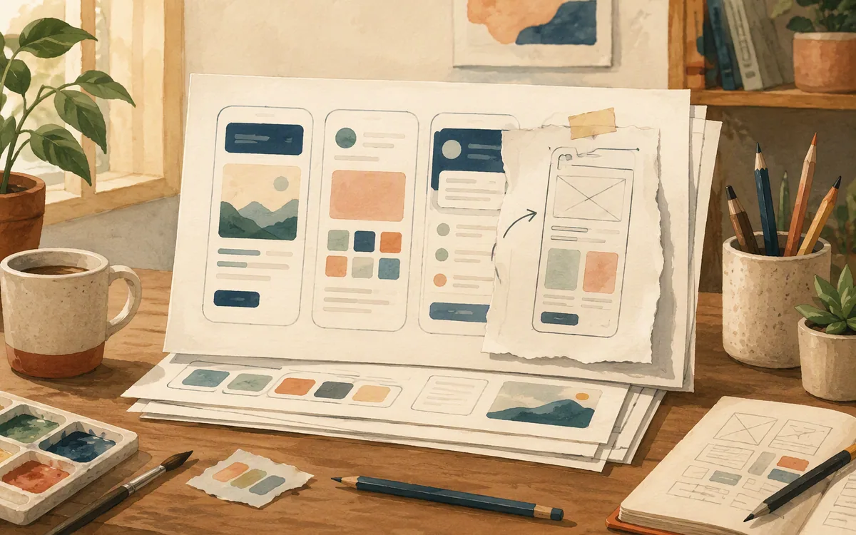 Stack of UI kit sheets with one patched sheet