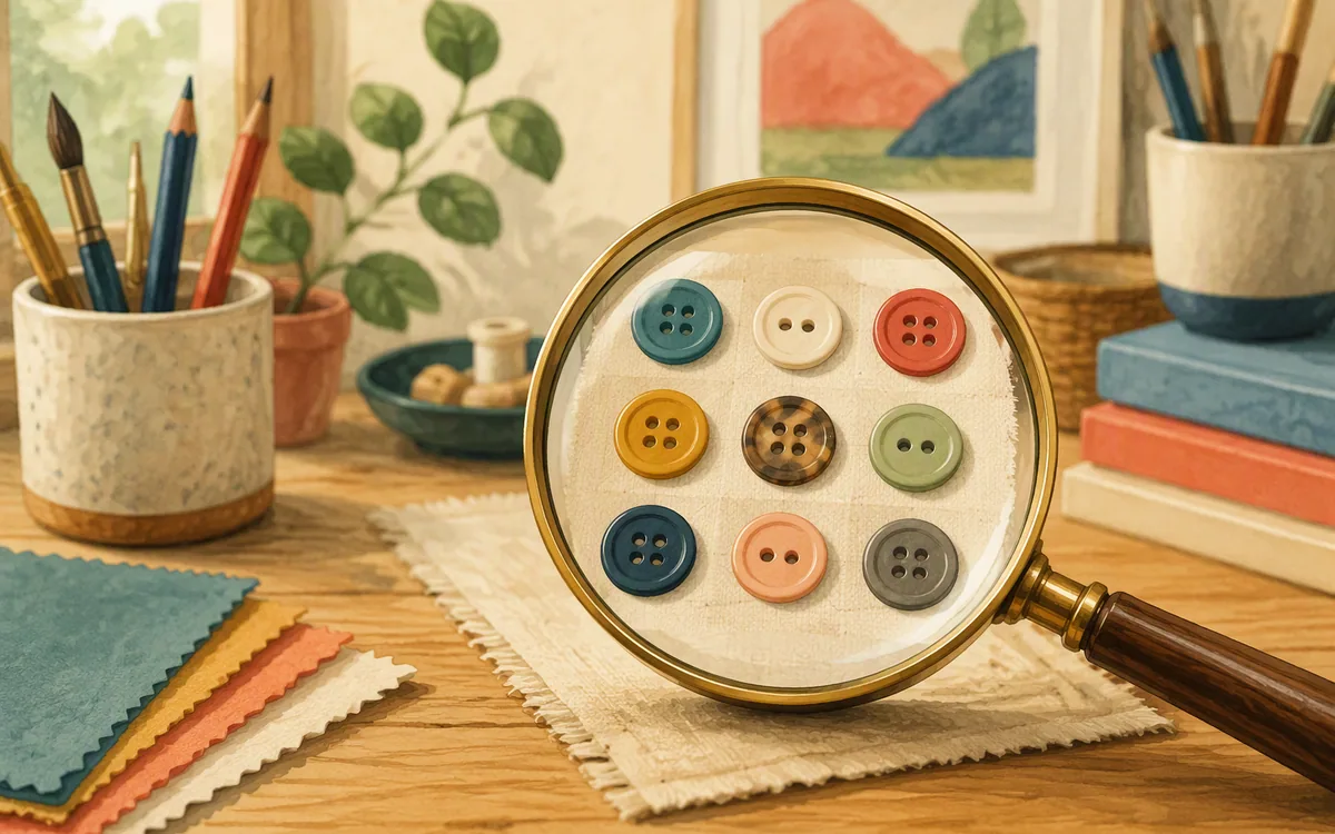 A magnifying glass over a grid of mismatched buttons