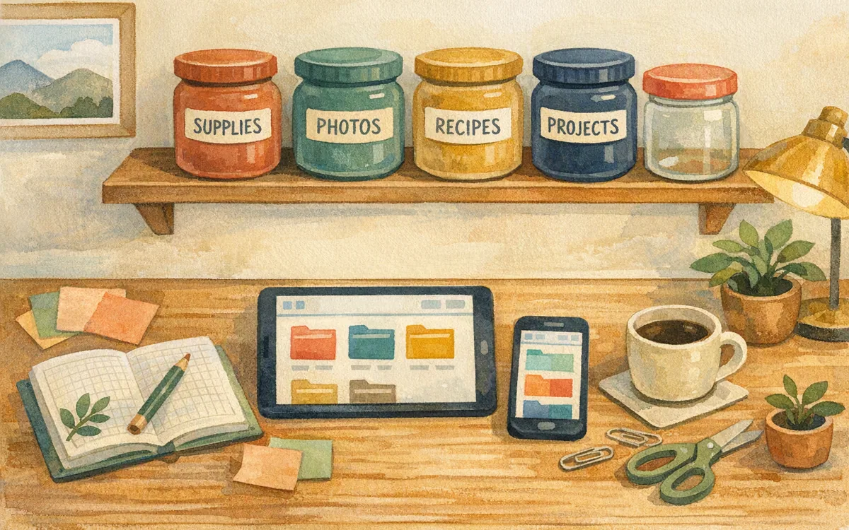 A row of labeled jars with matching lids, one jar unlabeled and mismatched