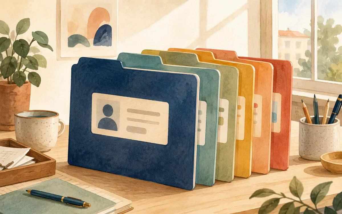 Stack of color-coded client folders