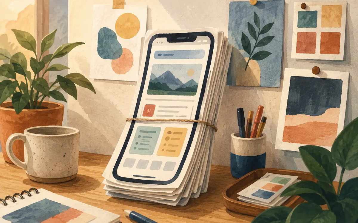 Code printouts folded into a phone screen shape