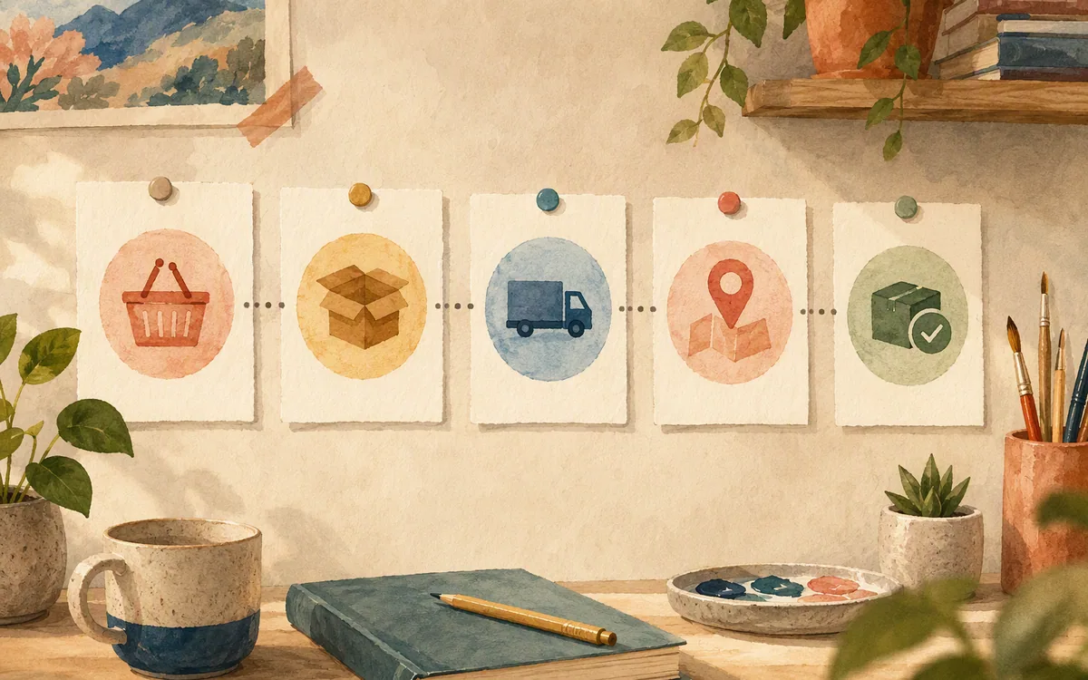 Row of paper plates each with a different progress stamp