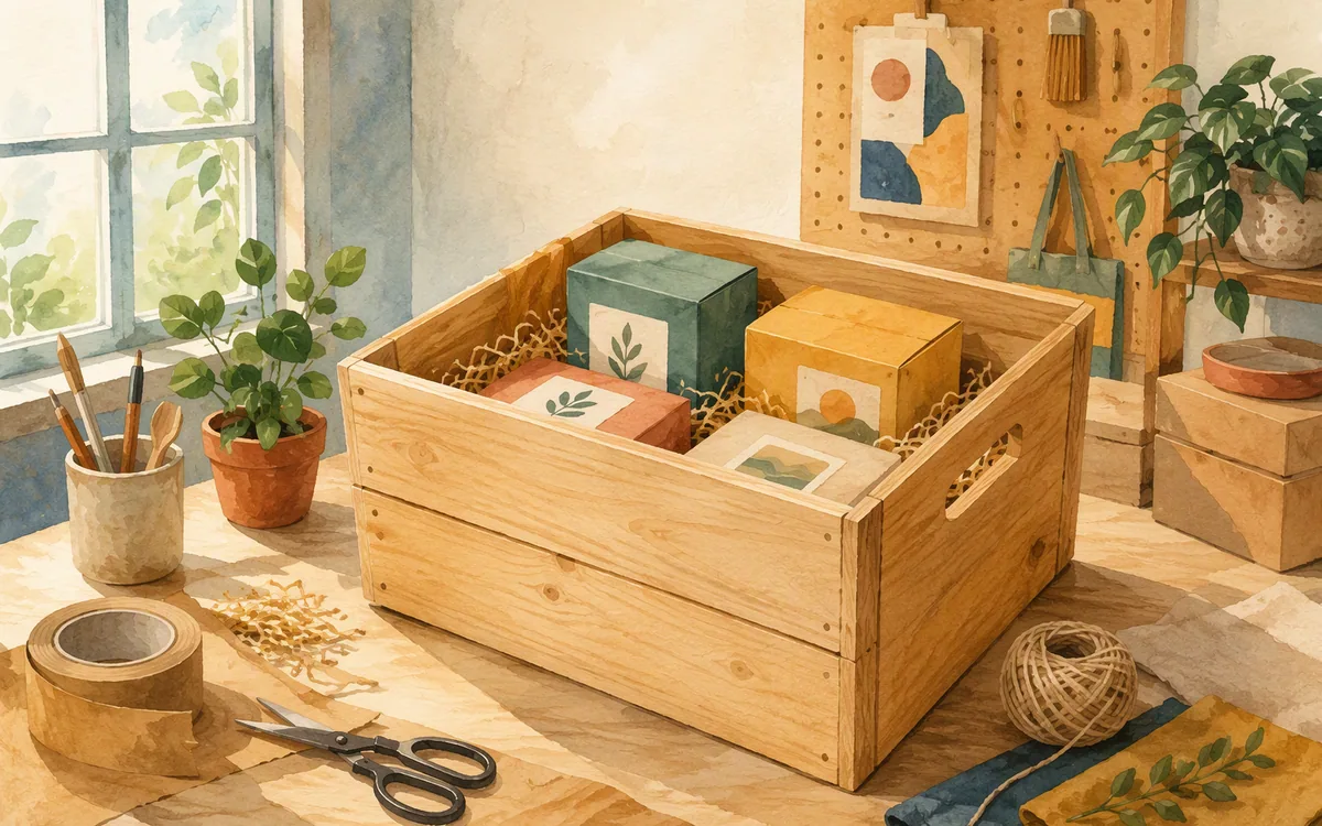 Crate being packed with labeled boxes