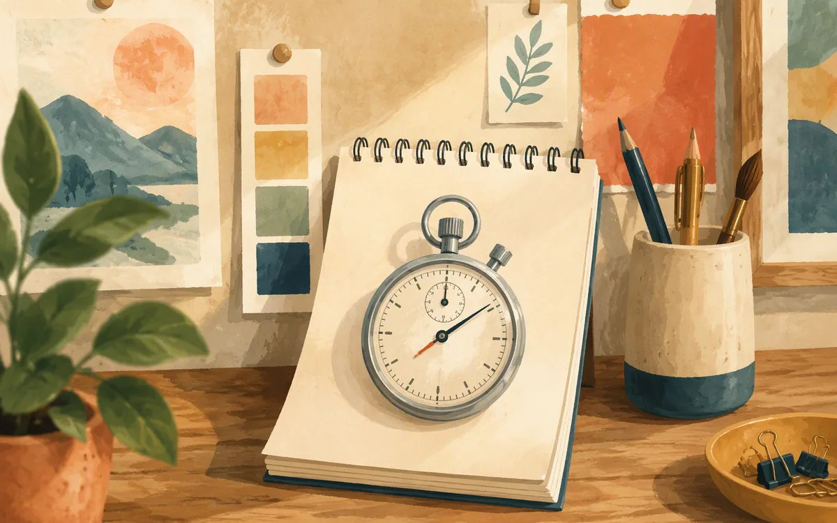 A stopwatch on a blank notepad
