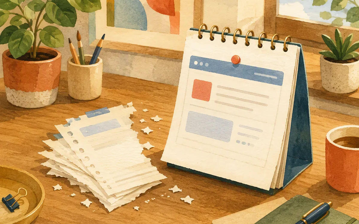 A desk calendar with torn-away pages and only the latest page remaining pinned