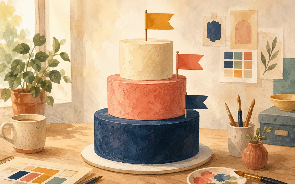Tiered cake with small flags representing pricing plan levels