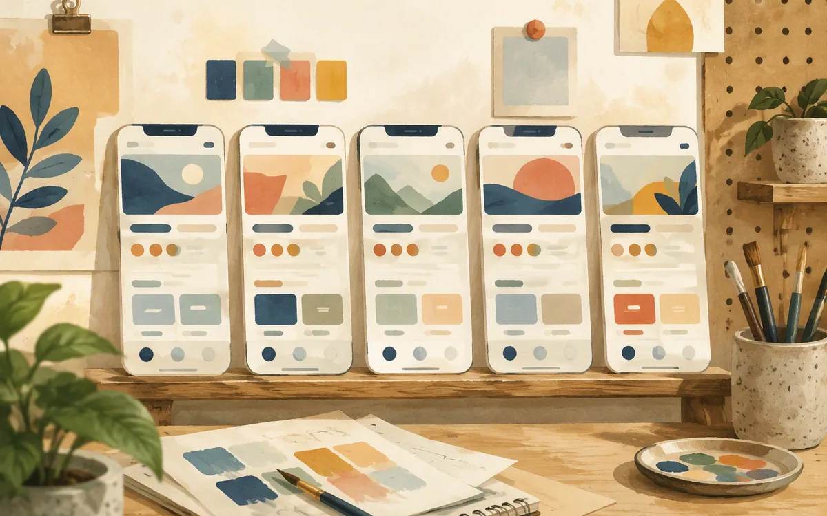 Row of similar generic phone-shaped screen cards