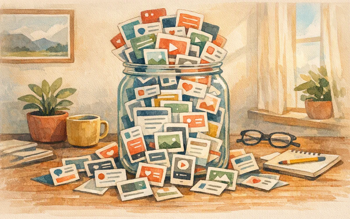 A glass jar overflowing with small paper screens