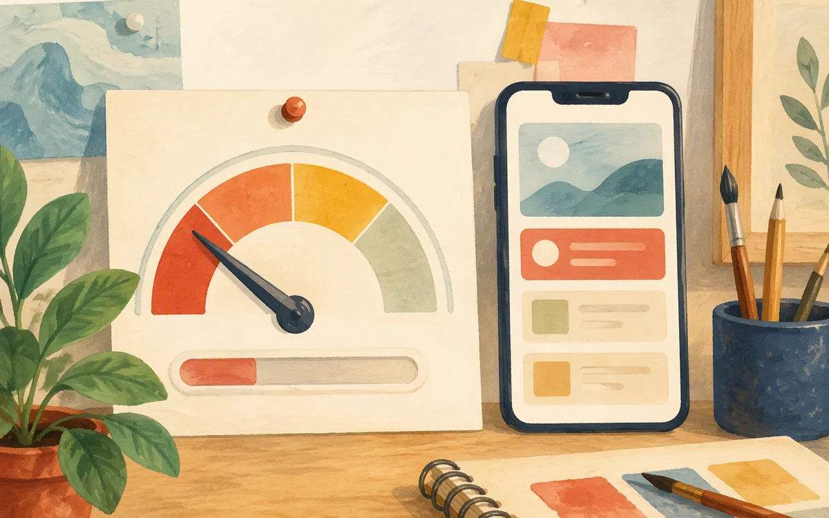 A gauge nearing empty beside a phone-shaped card