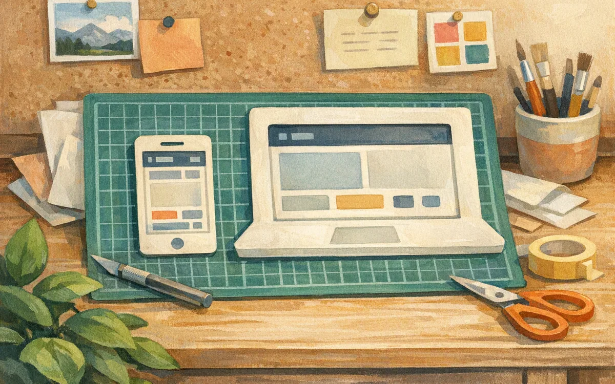 Phone and laptop stencils on a cutting mat
