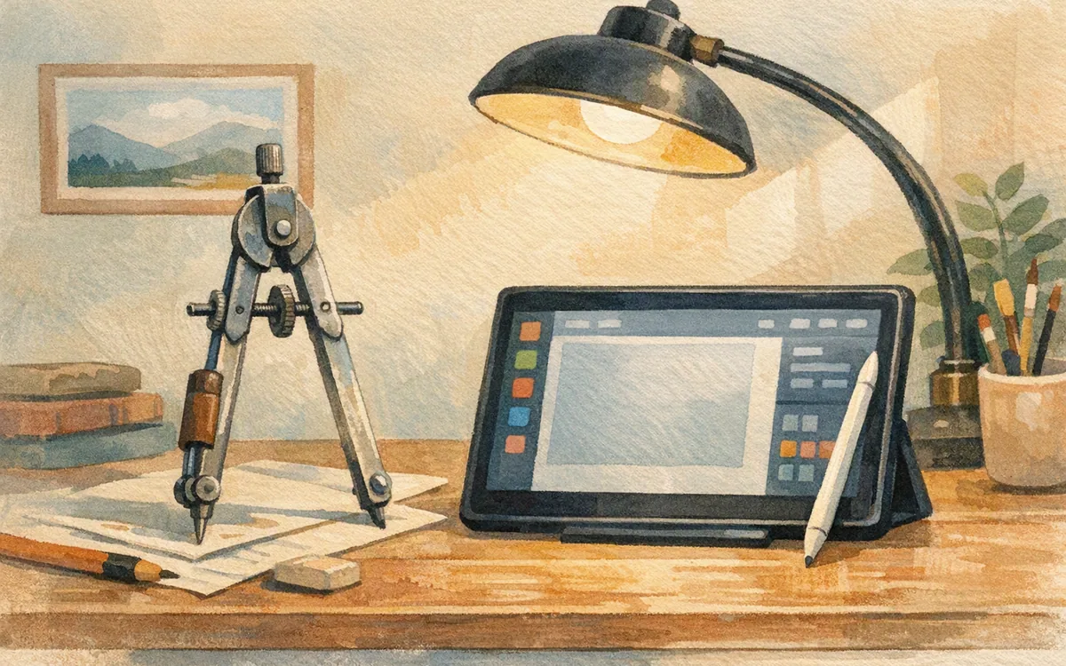 An old design tool retired beside a newer one on a desk