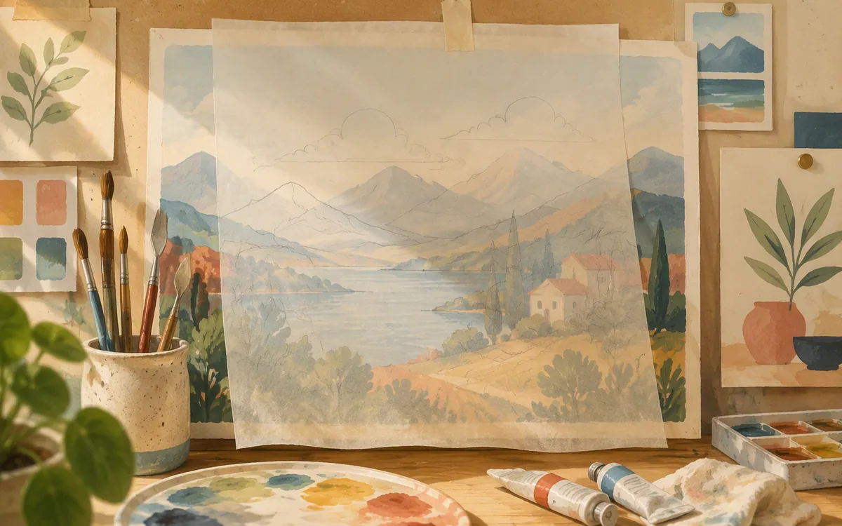 Tracing paper over a finished painting