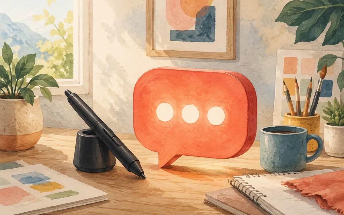 Pen tool retired next to a speech bubble representing prompt-based design