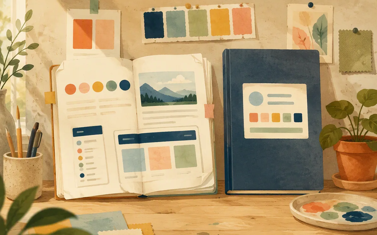 One open, well-used style guide next to a closed unused one