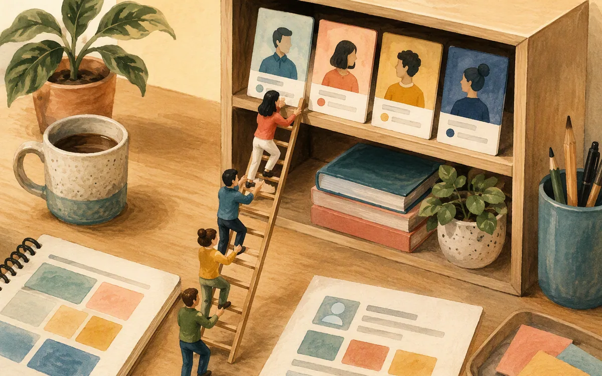 Several small figures queued on a narrow ladder toward a single shelf, representing shared seat limits
