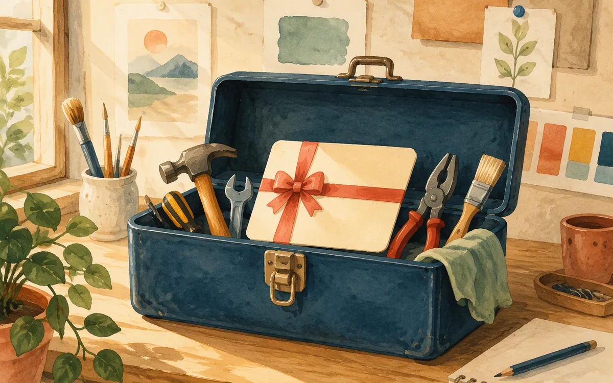 Gift card inside an open toolbox