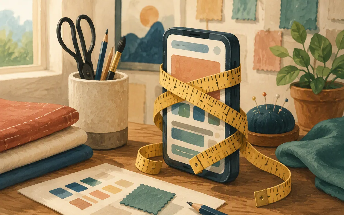 Measuring tape wrapped around a phone-shaped block representing ill fit