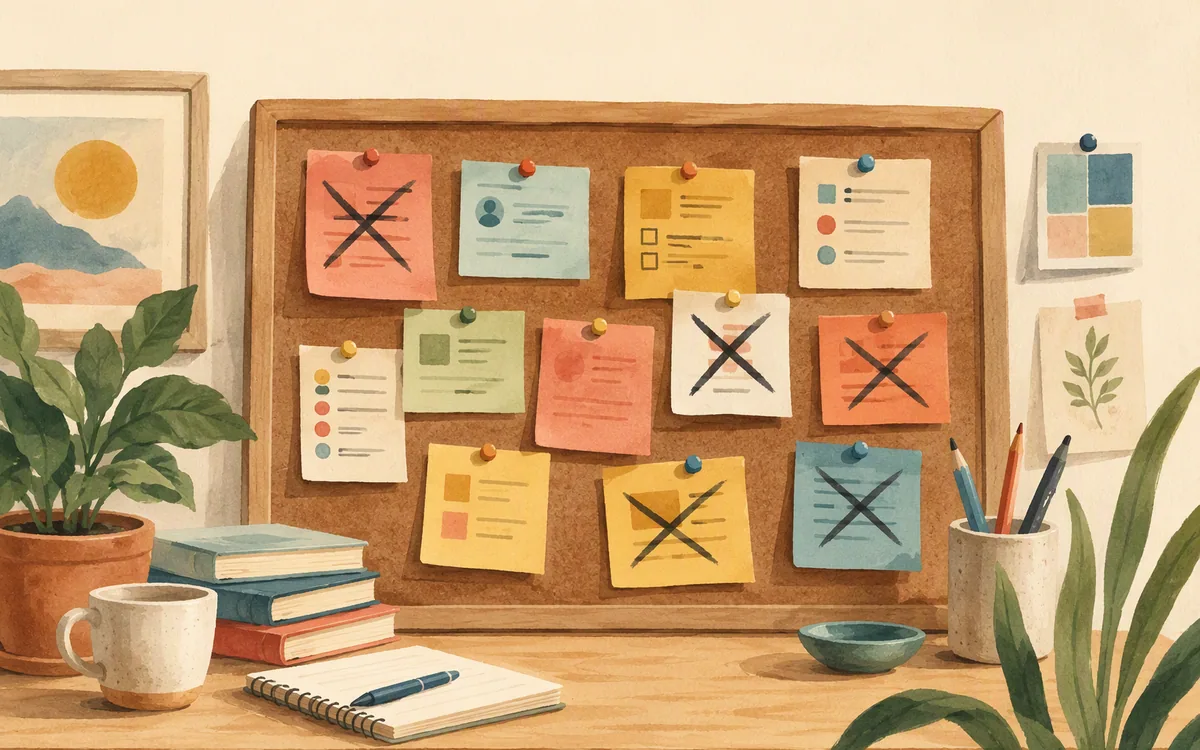 Corkboard with pinned notes representing forum discussion