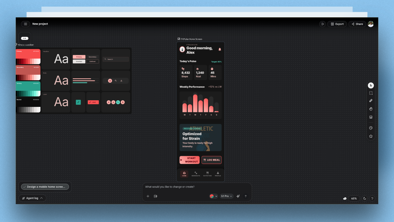 Gemini 3.1 generated FitPulse fitness tracker home screen with dark background and coral accents
