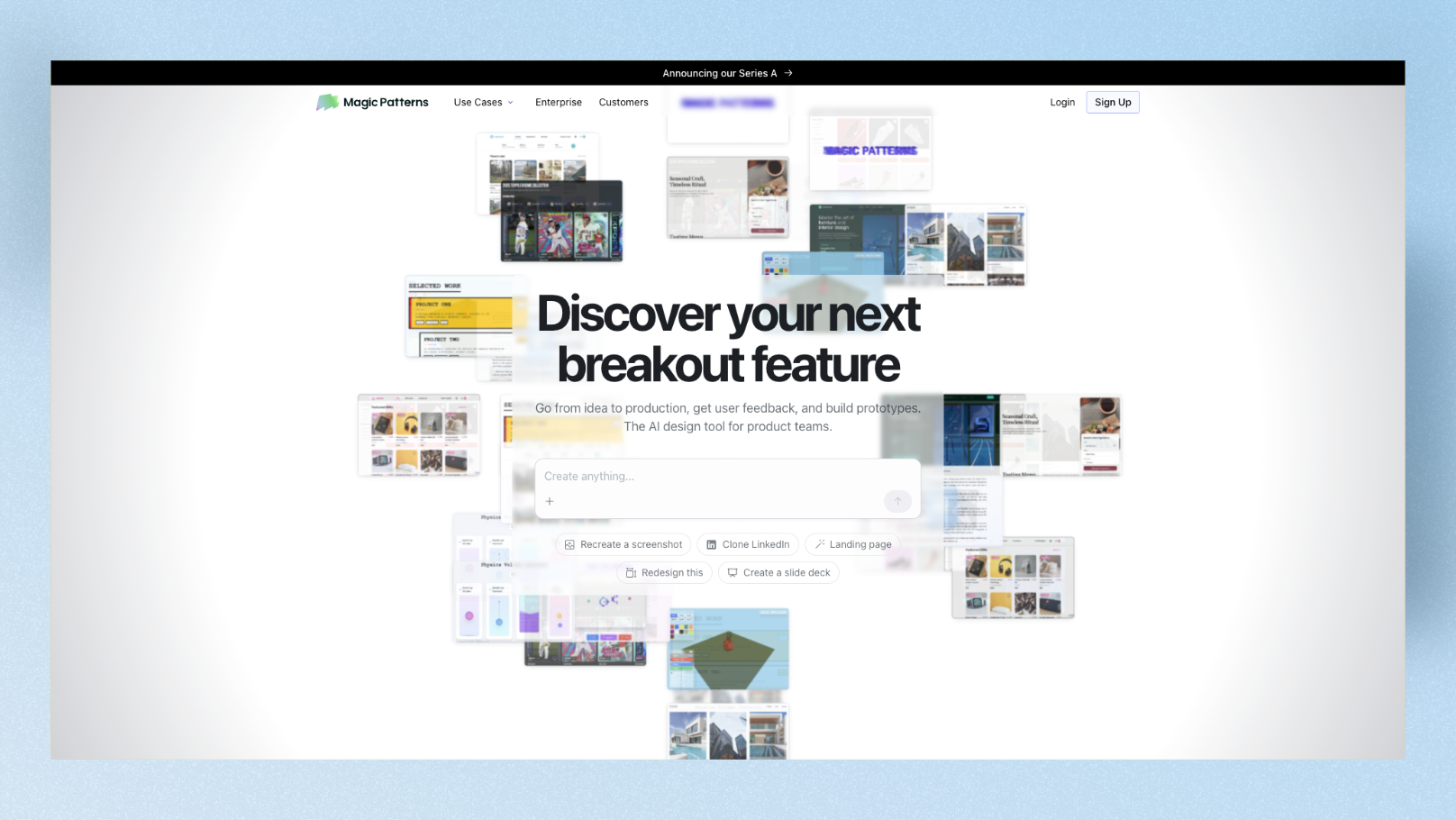 Magic Patterns canvas and editor showing AI-generated UI components