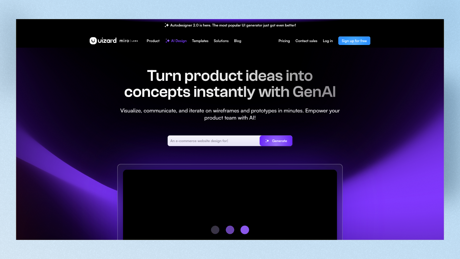 Uizard Autodesigner 2.0 showing prompt input and generated Verdé app screen
