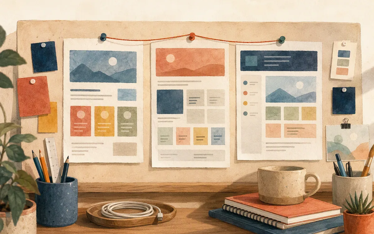 Illustration of comparing CMS template workflows for programmatic publishing.