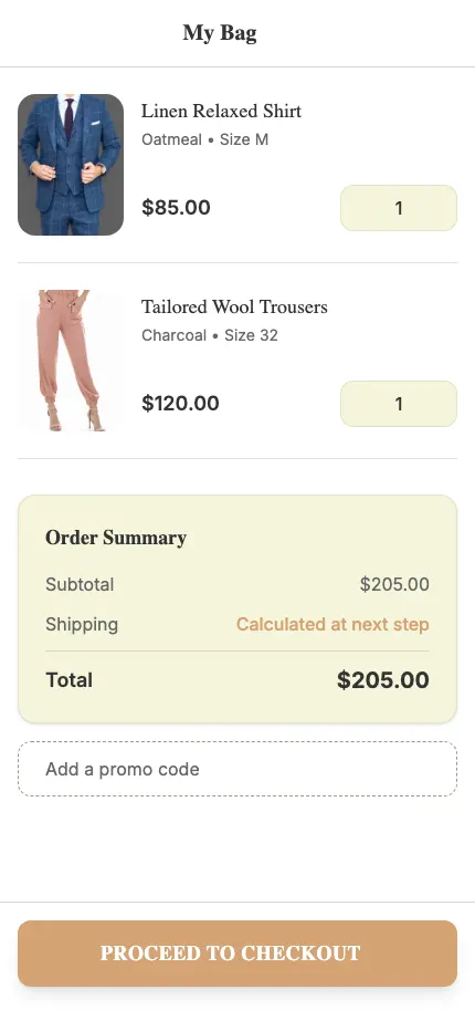 Cart / Checkout Screen