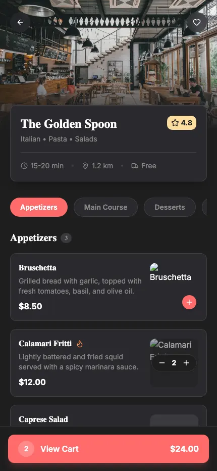 Restaurant Menu Screen