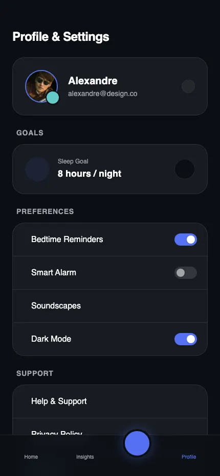Profile / Settings Screen